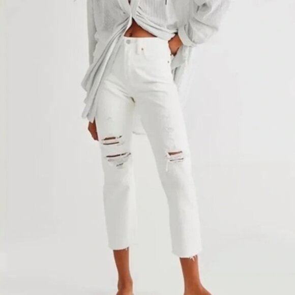 Levi's Denim - Levi's Premium Denim Wedgie Straight White High-rise Raw Hem Button Fly Jeans 29